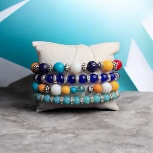 Colorful Beaded Bracelet Stack Set | Turquoise & Lapis Inspired Stretch Bracelet